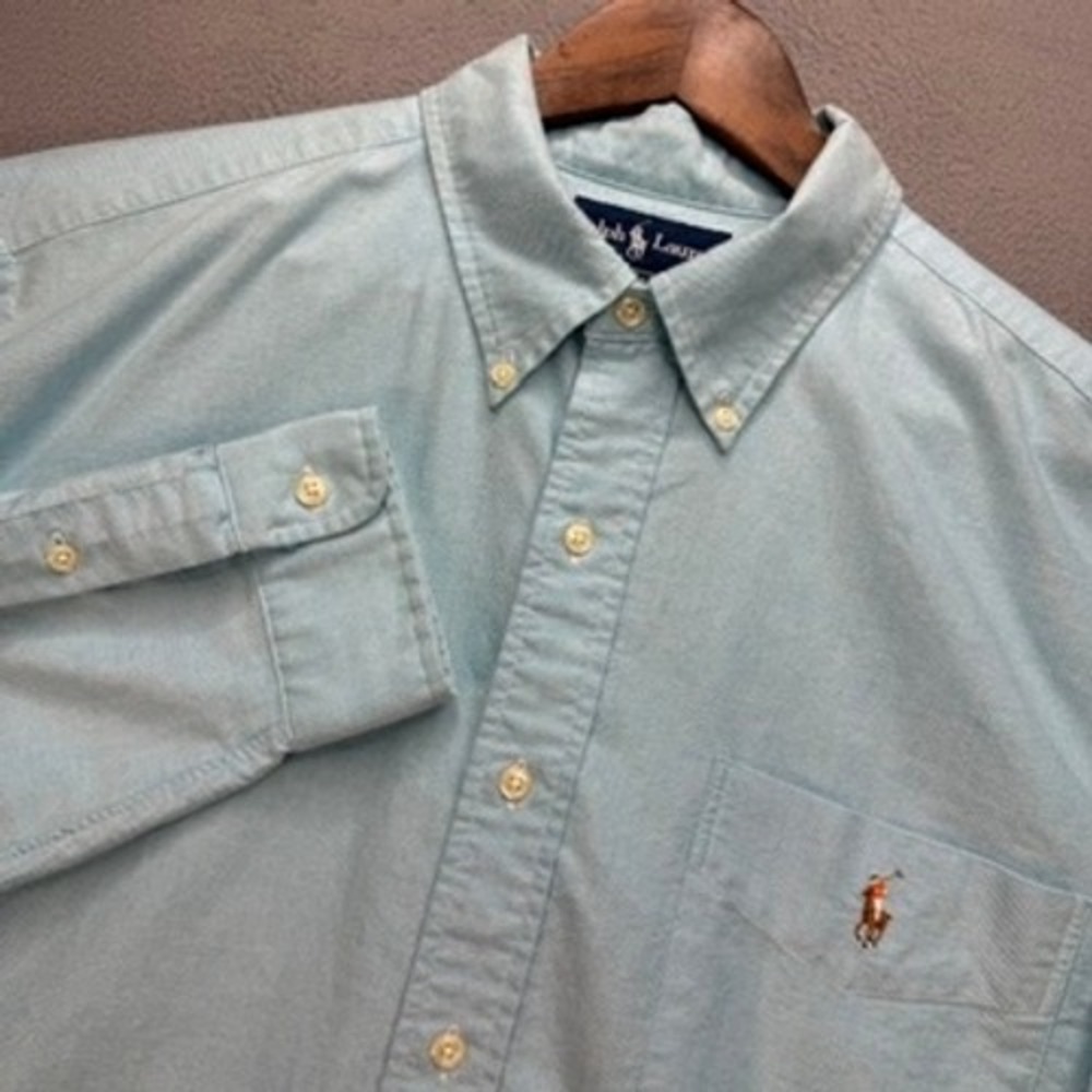 Ralph Lauren Classic Fit Oxford Shirt Mens XL Light Blue Flesh Pony Logo Preppy